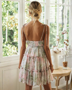 Sunkissed Floral Tie-Strap Tiered Mini Dress