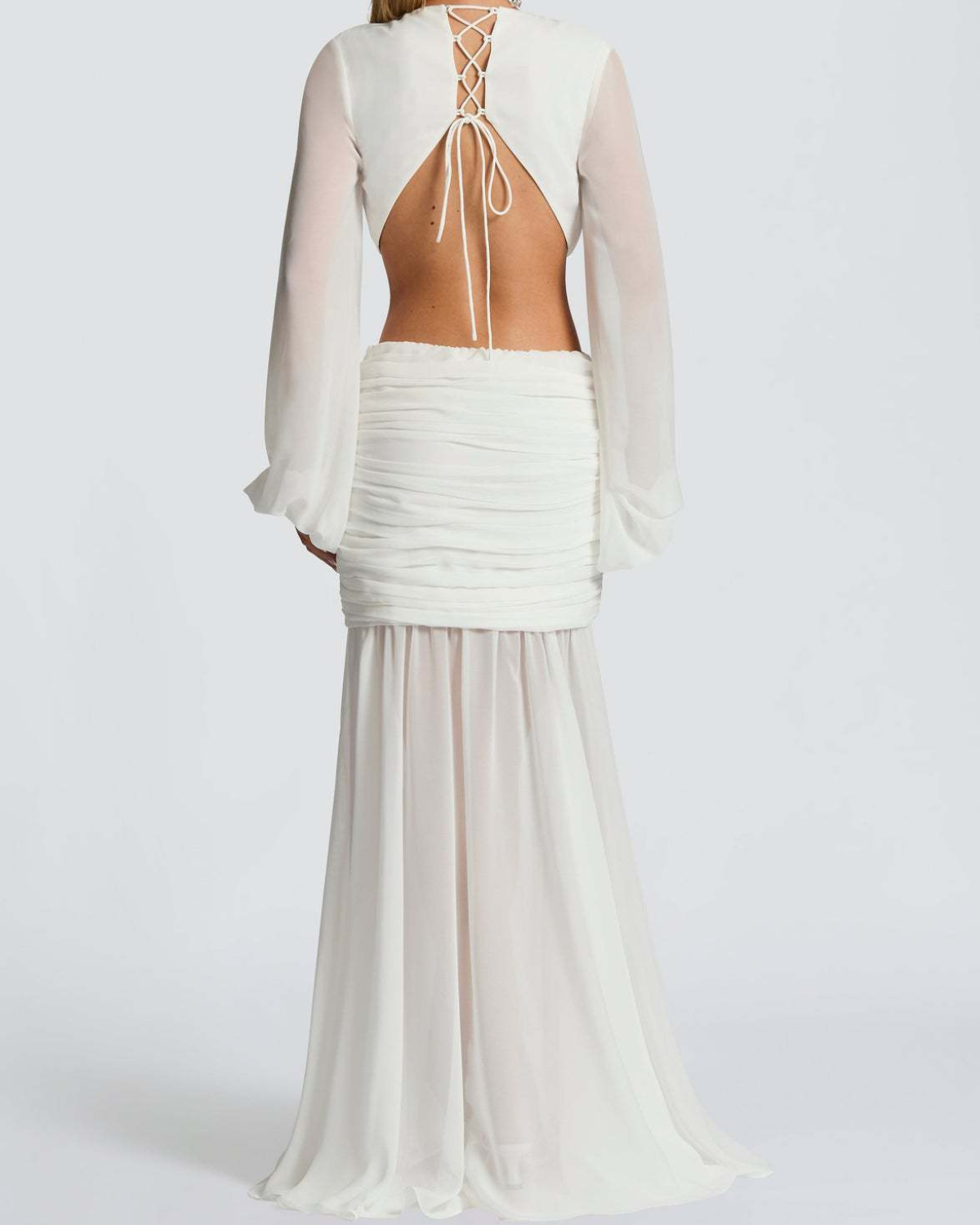 Plunging V-Neck Cut-Out Ruched Chiffon Maxi Dress