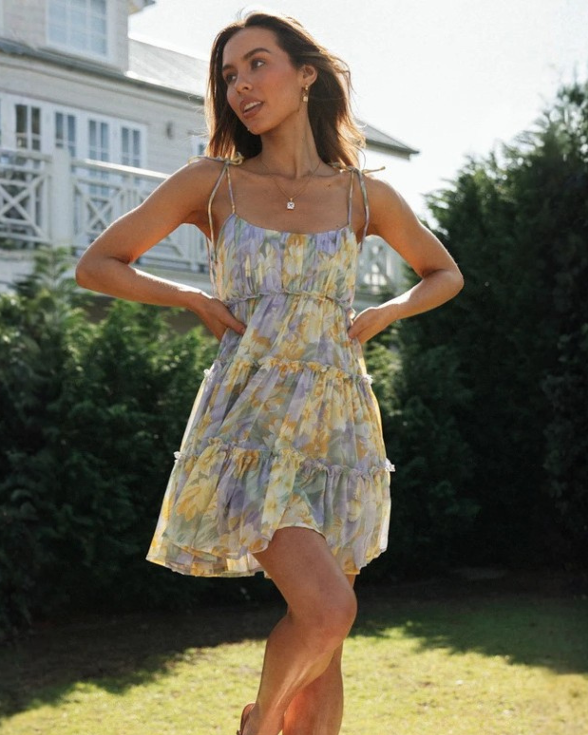 Sunkissed Floral Tie-Strap Tiered Mini Dress
