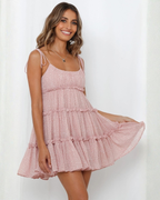 Sunkissed Floral Tie-Strap Tiered Mini Dress