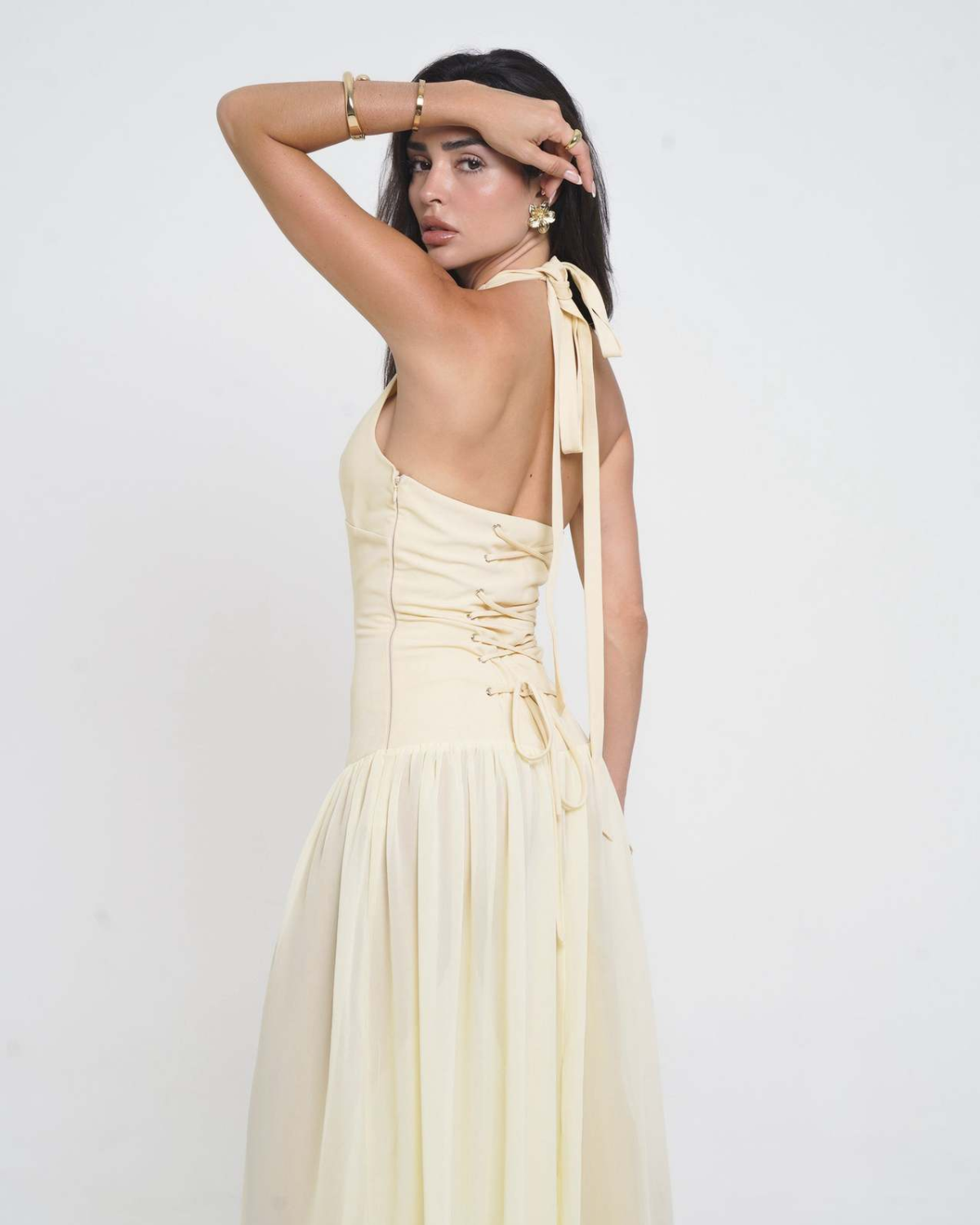 Starfish Embellished Open-Back Halter Maxi Dress