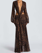 Plunging V-Neck Cut-Out Ruched Chiffon Maxi Dress