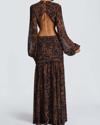 Plunging V-Neck Cut-Out Ruched Chiffon Maxi Dress