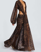 Plunging V-Neck Cut-Out Ruched Chiffon Maxi Dress