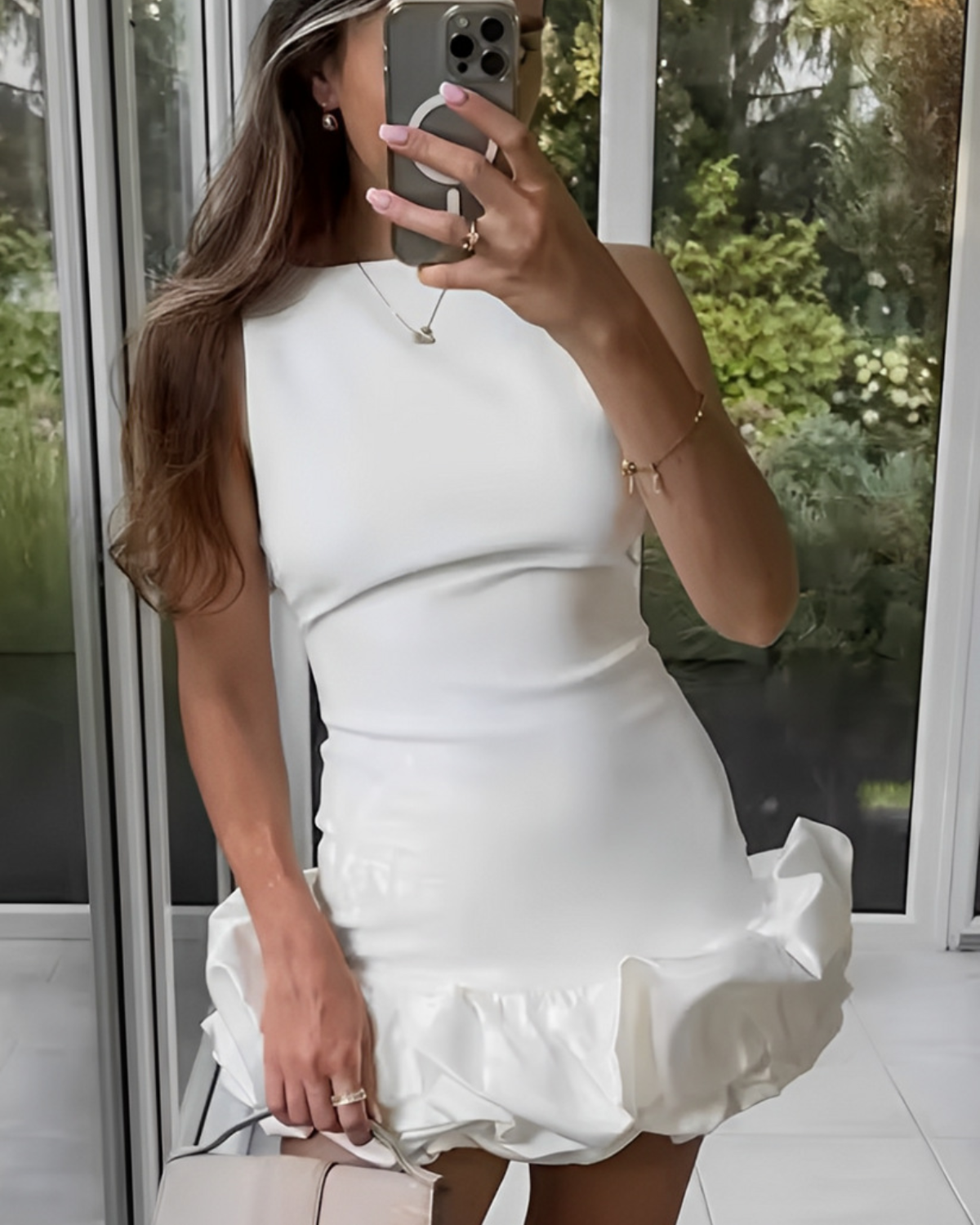 Sculptural Open-Back Bubble Hem Mini Dress