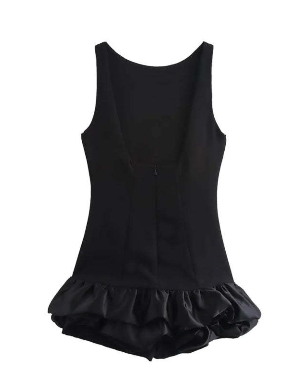 Sculptural Open-Back Bubble Hem Mini Dress