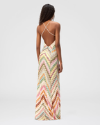 Multicolor Zigzag Knit Open-Back Maxi Dress