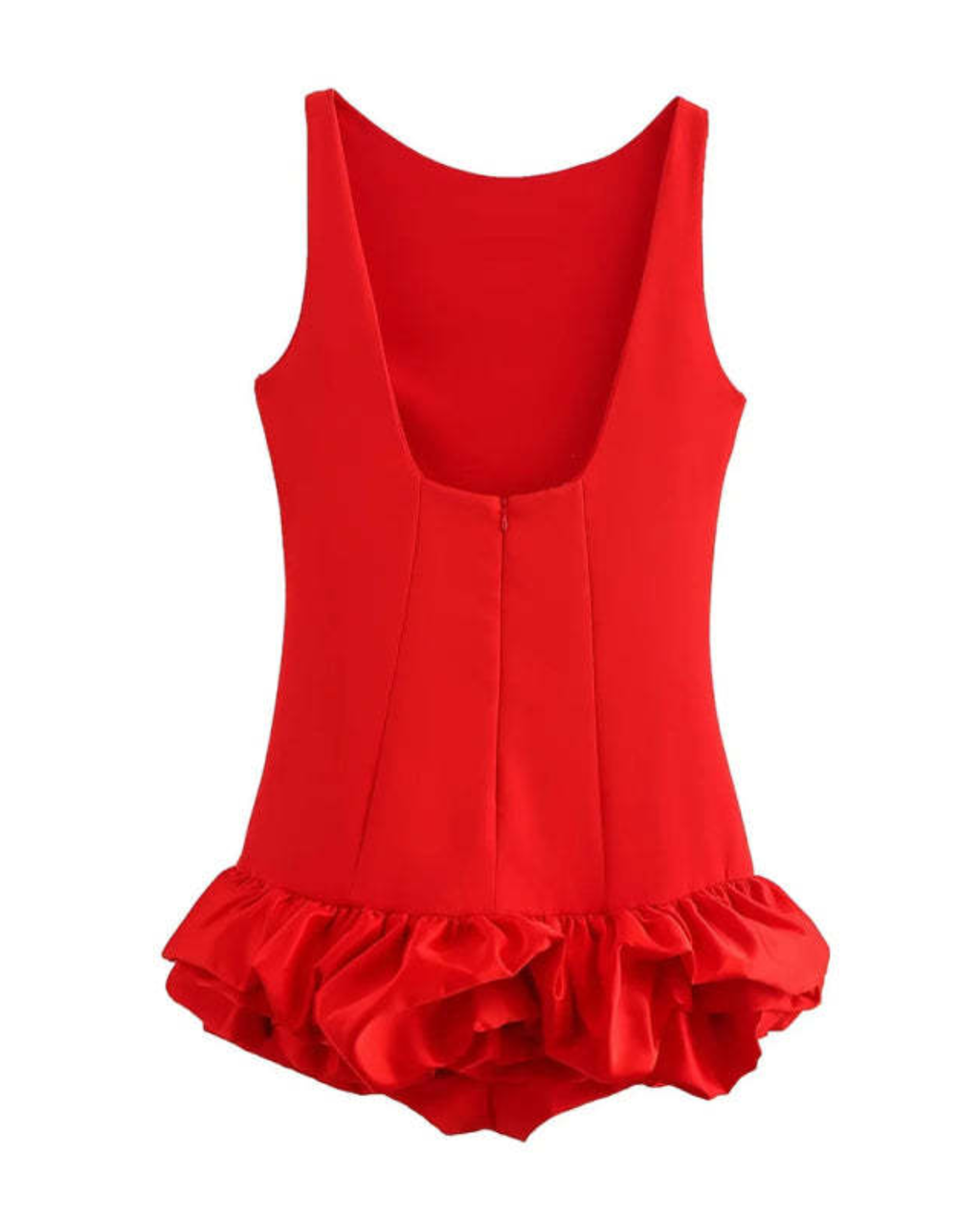 Sculptural Open-Back Bubble Hem Mini Dress