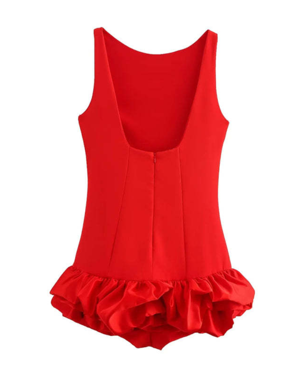 Sculptural Open-Back Bubble Hem Mini Dress