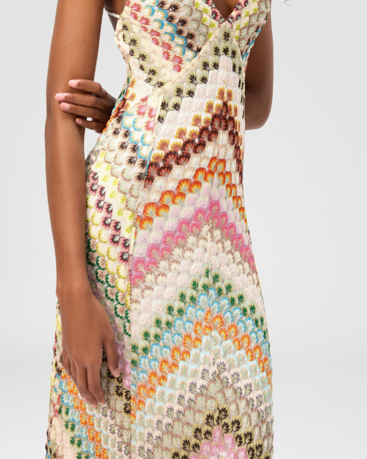 Multicolor Zigzag Knit Open-Back Maxi Dress