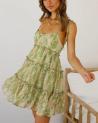 Sunkissed Floral Tie-Strap Tiered Mini Dress