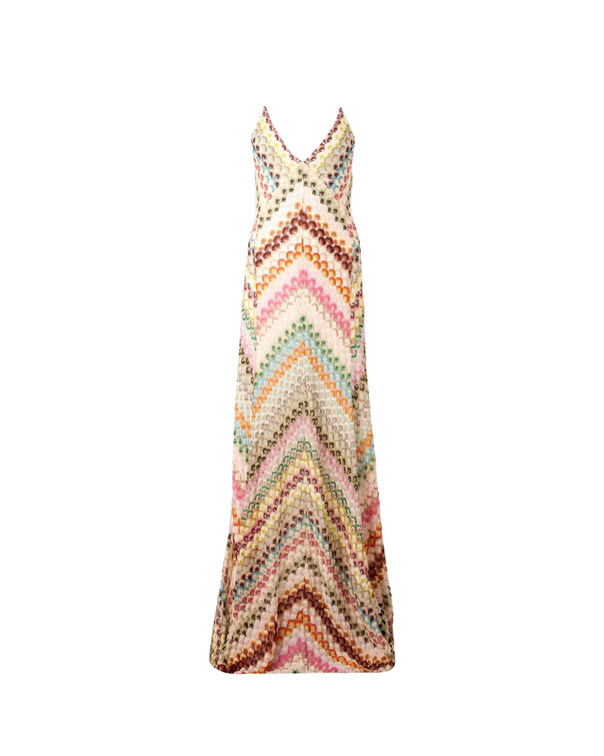 Multicolor Zigzag Knit Open-Back Maxi Dress