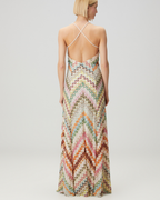 Multicolor Zigzag Knit Open-Back Maxi Dress