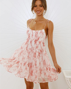 Sunkissed Floral Tie-Strap Tiered Mini Dress