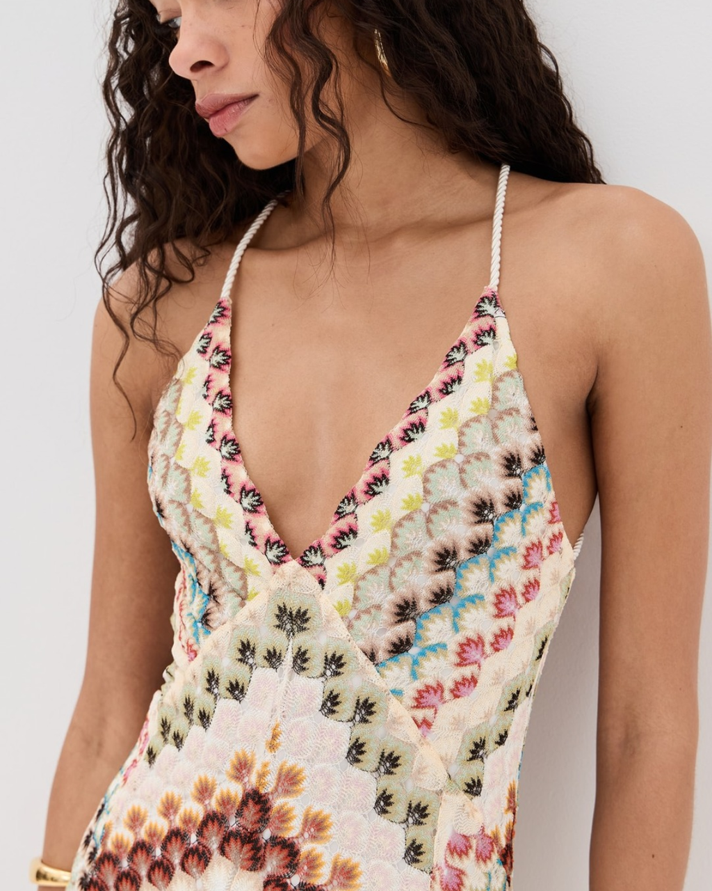 Multicolor Zigzag Knit Open-Back Maxi Dress