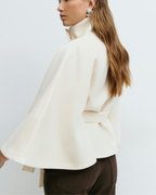Sophisticated High-Neck Tie-Waist Cape Coat