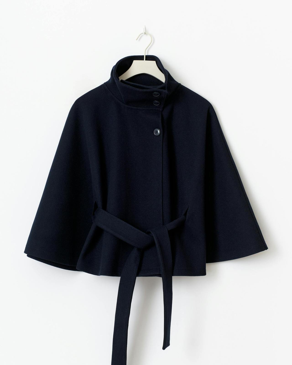 Sophisticated High-Neck Tie-Waist Cape Coat