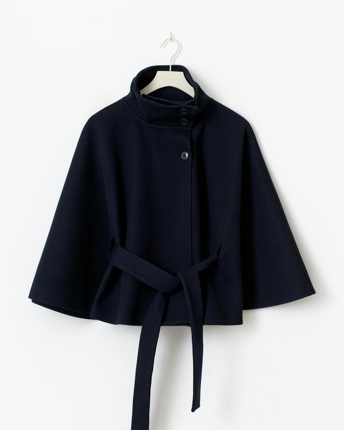 Sophisticated High-Neck Tie-Waist Cape Coat