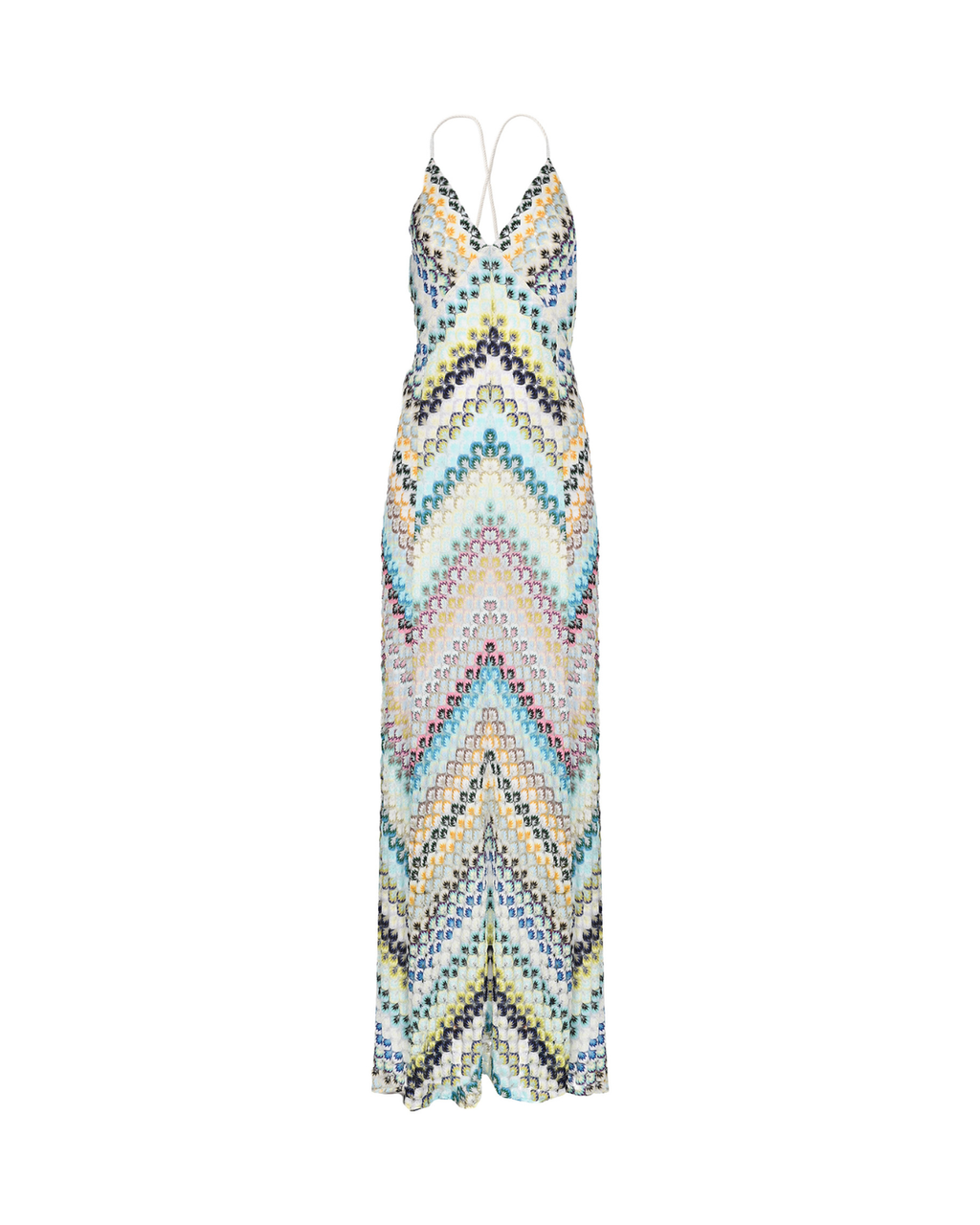 Multicolor Zigzag Knit Open-Back Maxi Dress