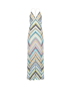 Multicolor Zigzag Knit Open-Back Maxi Dress