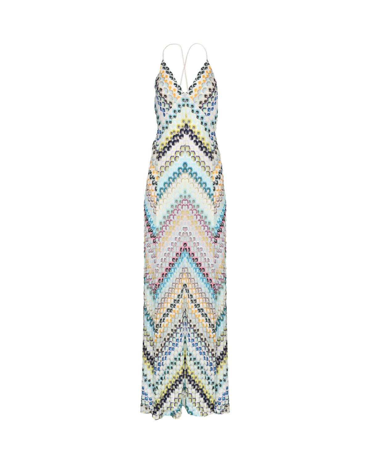 Multicolor Zigzag Knit Open-Back Maxi Dress