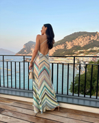 Multicolor Zigzag Knit Open-Back Maxi Dress