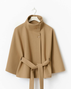 Sophisticated High-Neck Tie-Waist Cape Coat
