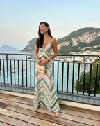 Multicolor Zigzag Knit Open-Back Maxi Dress