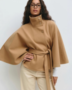 Sophisticated High-Neck Tie-Waist Cape Coat