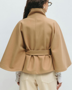 Sophisticated High-Neck Tie-Waist Cape Coat