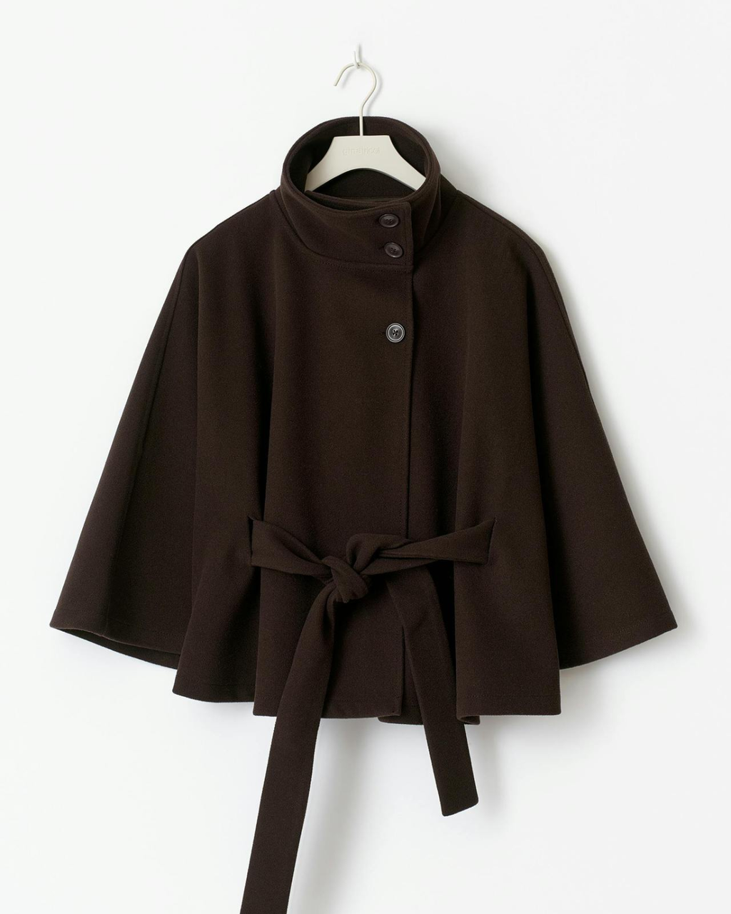 Sophisticated High-Neck Tie-Waist Cape Coat
