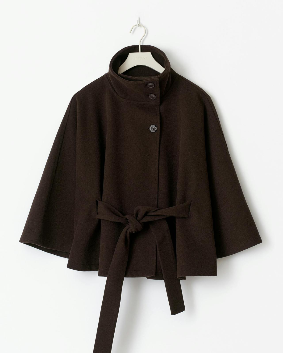 Sophisticated High-Neck Tie-Waist Cape Coat