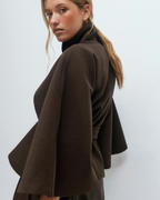 Sophisticated High-Neck Tie-Waist Cape Coat