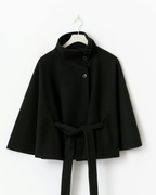 Sophisticated High-Neck Tie-Waist Cape Coat