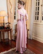 One-Shoulder Scarf Detail Open-Back Maxi Dress