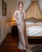 One-Shoulder Scarf Detail Open-Back Maxi Dress