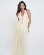 Starfish Embellished Open-Back Halter Maxi Dress