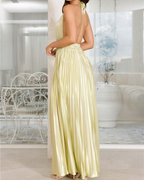 Satin Plissé Plunge Halter Maxi Dress