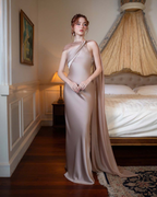 One-Shoulder Scarf Detail Open-Back Maxi Dress