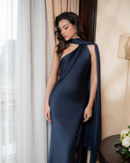 One-Shoulder Scarf Detail Open-Back Maxi Dress