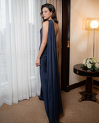 One-Shoulder Scarf Detail Open-Back Maxi Dress