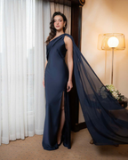 One-Shoulder Scarf Detail Open-Back Maxi Dress