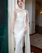 One-Shoulder Scarf Detail Open-Back Maxi Dress