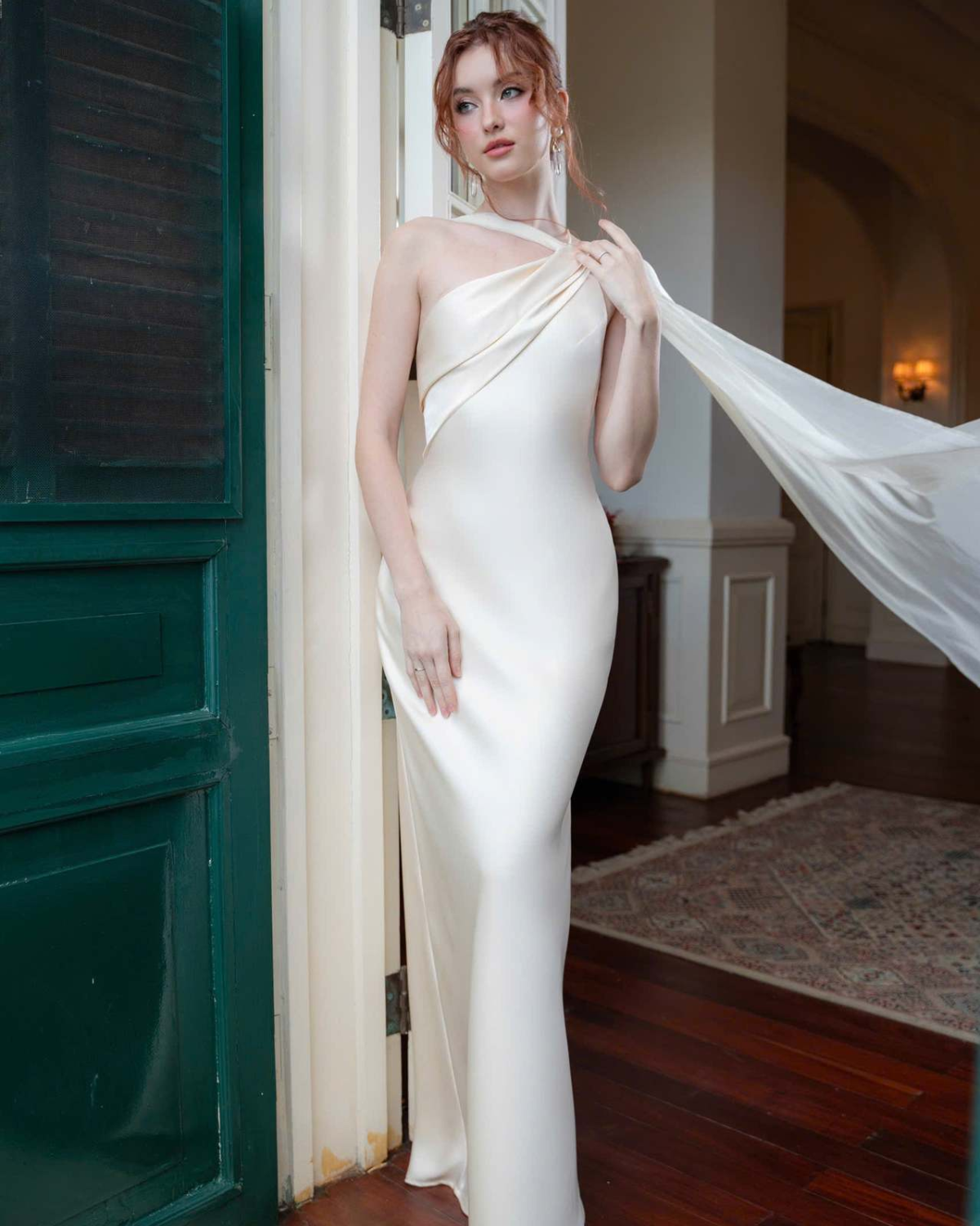 One-Shoulder Scarf Detail Open-Back Maxi Dress