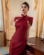 One-Shoulder Scarf Detail Open-Back Maxi Dress