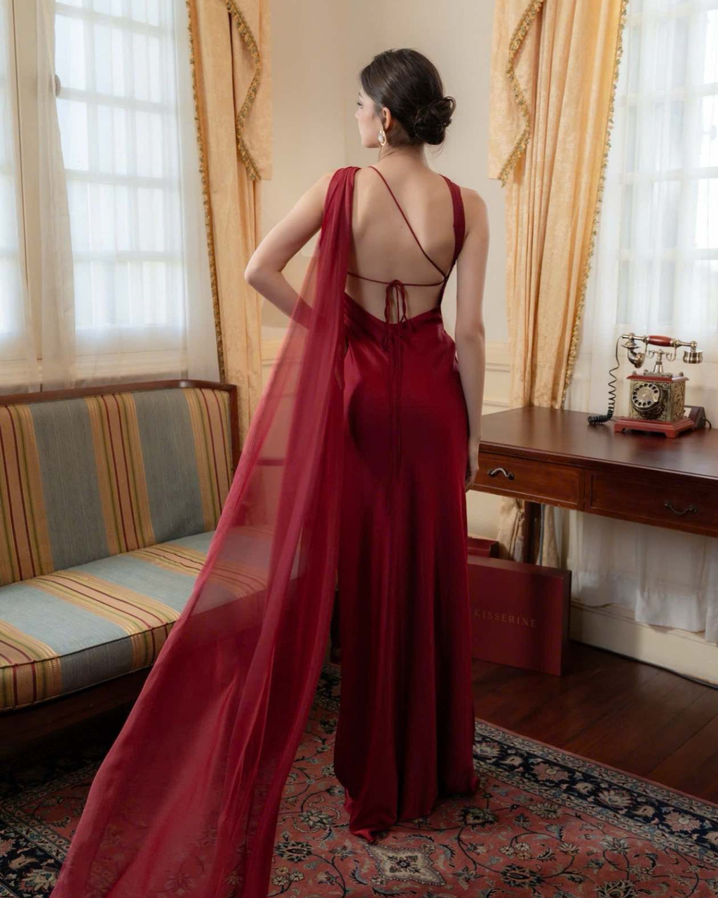 One-Shoulder Scarf Detail Open-Back Maxi Dress