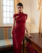 One-Shoulder Scarf Detail Open-Back Maxi Dress