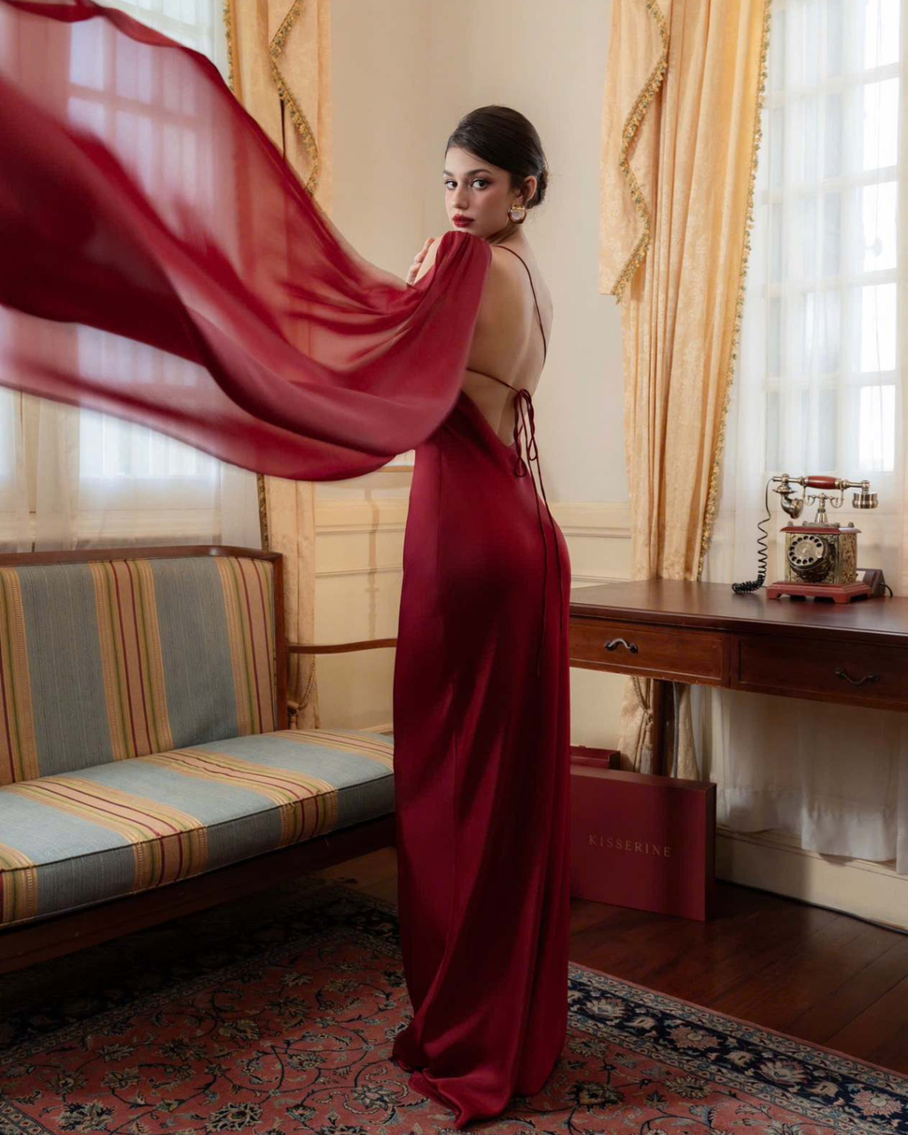 One-Shoulder Scarf Detail Open-Back Maxi Dress