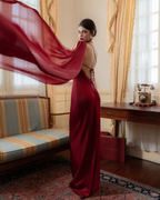 One-Shoulder Scarf Detail Open-Back Maxi Dress