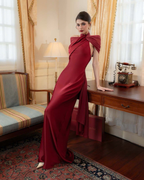 One-Shoulder Scarf Detail Open-Back Maxi Dress